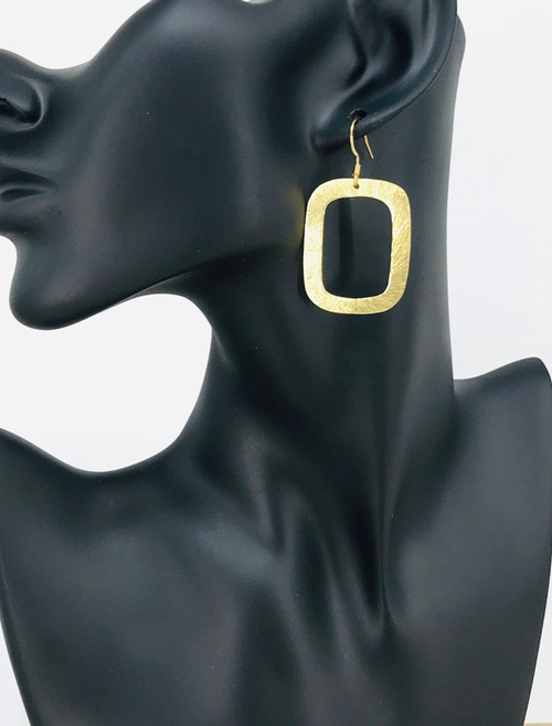 Brushed Gold Open Square Pendant Earrings 