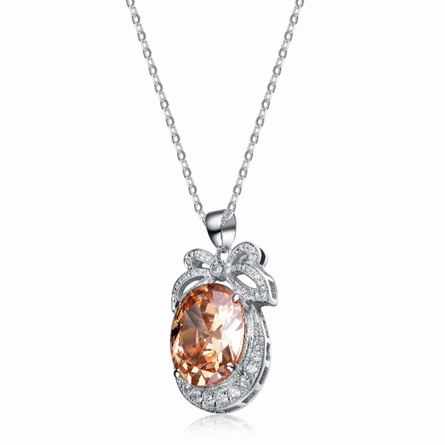 Collette Z Sterling Silver Peach Cubic Zirconia Ribbon Pendant