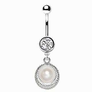 316L Stainless Steel Pearl in the Shell Dangle Navel Ring