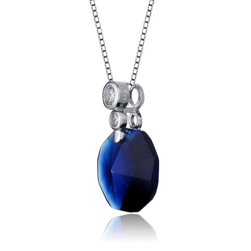 Collette Z Sterling Silver Blue and White Cubic Zirconia Octagon-shape Necklace