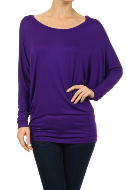 Long Sleeve Lightweight Dolman Basic Tunic Top Purple
