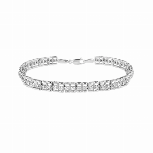 .925 Sterling Silver 1/10 Carat Total Weight Diamond Double-Link 7" Rolex Tennis Bracelet  - 7.25"