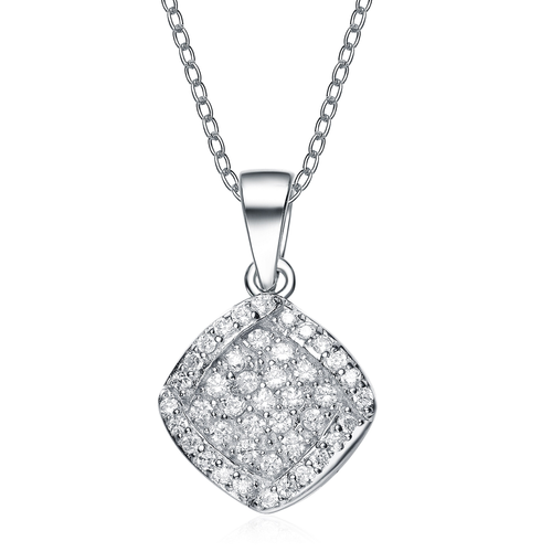 Collette Z Sterling Silver Clear Cubic Zirconia Pave Diamond Shape Necklace