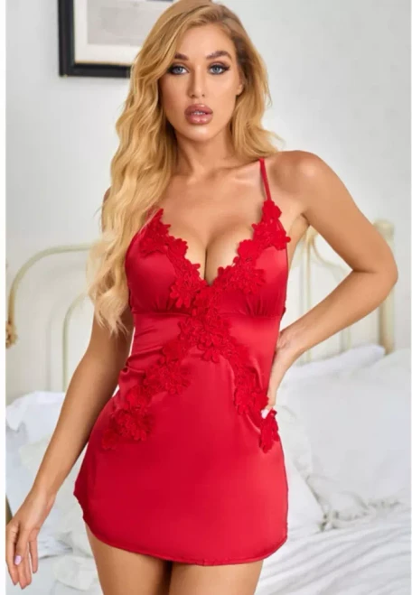 La Belle Fantastique Sexy embroidery back split night dress with G-Strings