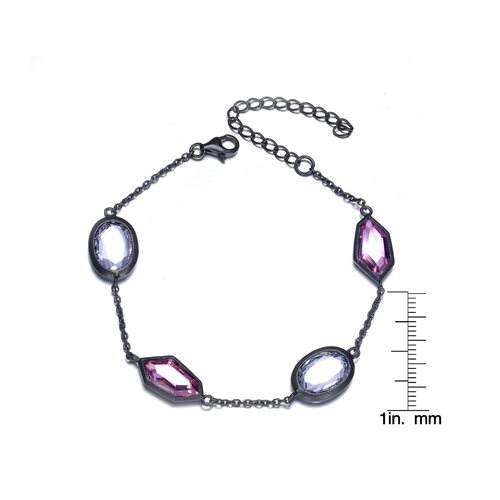 Collette Z Black-plated Sterling Silver White and Pink Cubic Zirconia Chain Bracelet.