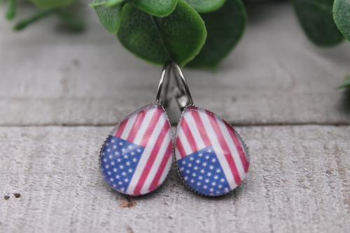 American Flag Glass French Lever Earrings