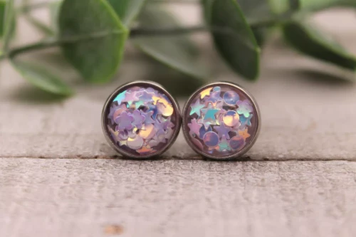 Stars & Circles Confetti Dome  Stud Earrings