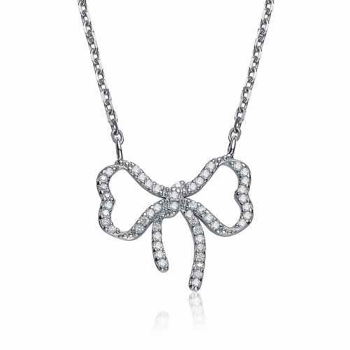 Collette Z Sterling Silver Cubic Zirconia Pave Bowtie Necklace