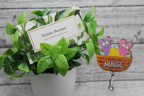 Nurse Easter Peeps Basket Badge Reel