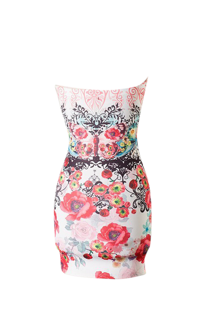 Strapless Sweetheart Unique floral Print Body con Dress