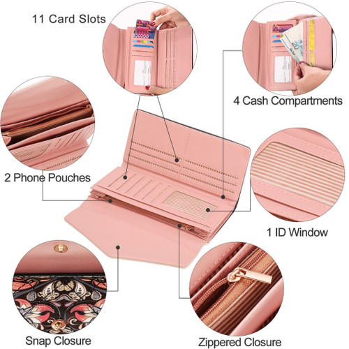 Women Wallet Soft Leather Trifold Clutch Purse Lady Long Purse