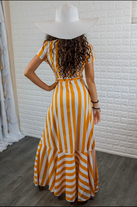 Going Abroad Striped Wrap Ruffle Maxi Dress