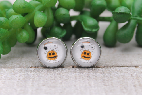 Halloween Snoopy || Glass Stud Earrings || Hypoallergenic