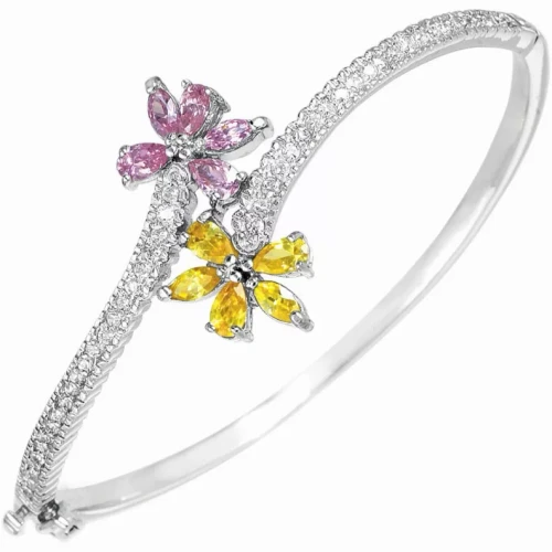 Collette Z Sterling Silver Cubic Zirocnia Two Flower Bracelet