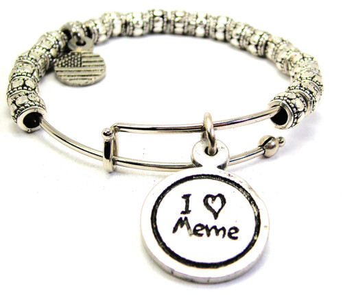 I Love Meme Metal Beaded Bangle Bracelet