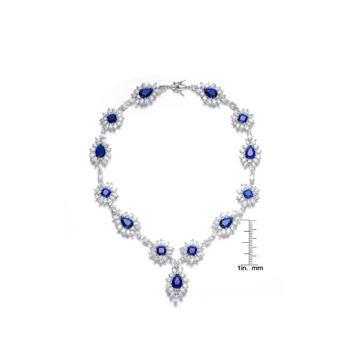 Collette Z C.Z. Sterling Silver Rhodium Plated Heavy Pear Shape Sapphire Neckalce