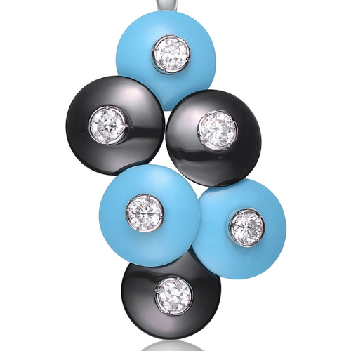 Collette Z Sterling Silver White Cubic Zirconia Pendant Black and Blue Cubic Zirconia Pendant