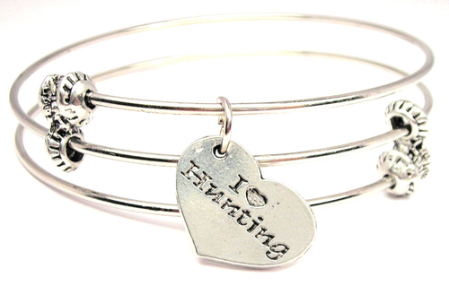 I Love Hunting Triple Style Bangle Bracelet