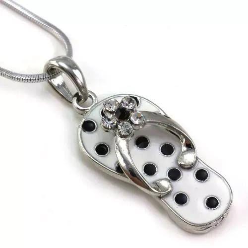 Black White Polka Dot Sandal Flip Flop Necklace