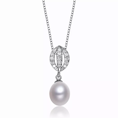 Collette Z Sterling Silver Cubic Zirconia Pearl Drop Necklace