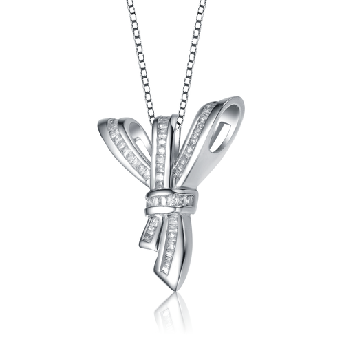 Collette Z Sterling Silver with Rhodium Plated Clear Baguette Cubic Zirconia Knot Style Necklace