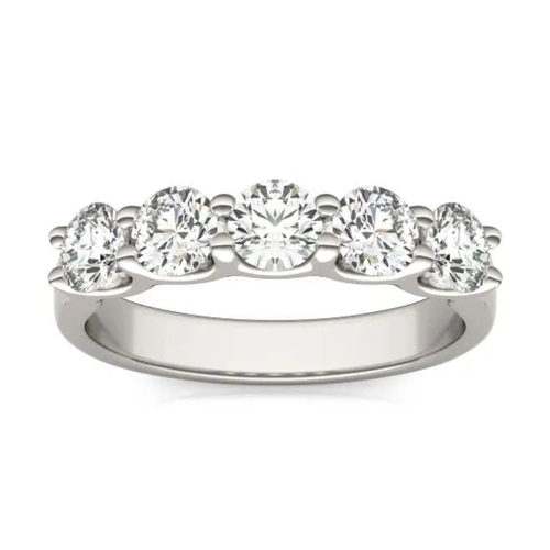 1 1/4 CTW Round Lab Grown Diamond Five Stone Anniversary Band 14K White Gold (G-VS)