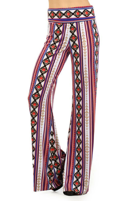 Geometric Print Banded Waist Palazzo Pants Purple