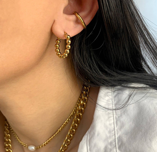 ROCCO SMALL GOLD BEADED HOOP EARRINGS