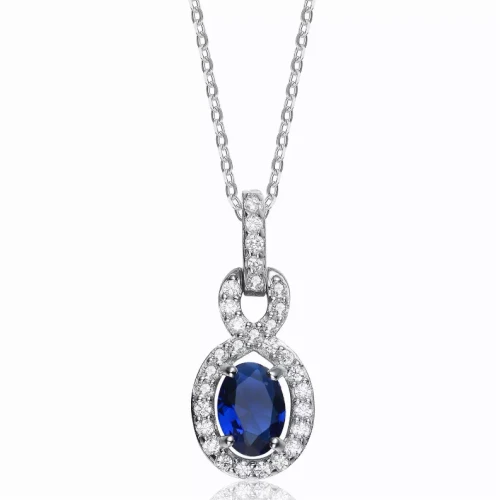 Collette Z Sterling Silver Blue Cubic Zirconia Oval Necklace