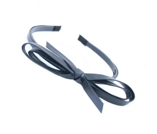 Skinny Leatherette Headband w/ Large Double Bow