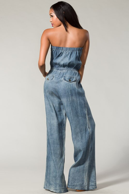 Tube Cut Denim Jumpsuit