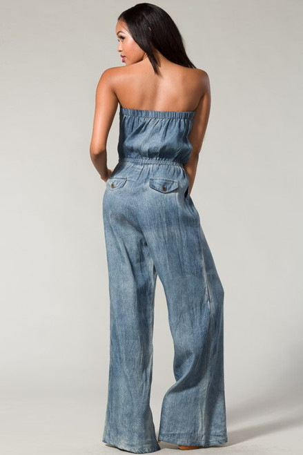 Tube Cut Denim Jumpsuit