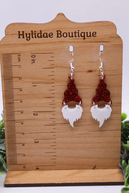 Red Glitter Gnome || Drop Earrings