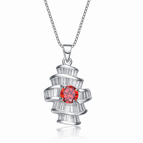 Collette Z Sterling Silver Clear and Red Cubic Zirconia Solitaire Necklace
