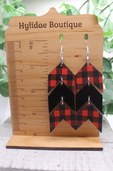 Plaid Arrows - Black and Red || Dangle Earrings