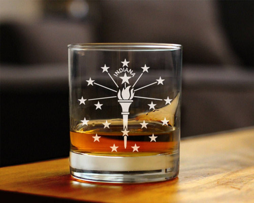 Flag of Indiana Whiskey Rocks Glass - Indianans Gifts