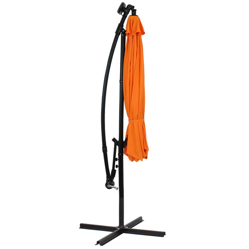 95" Orange Polyester Octagonal Tilt Lighted Market Patio Umbrella with Stand