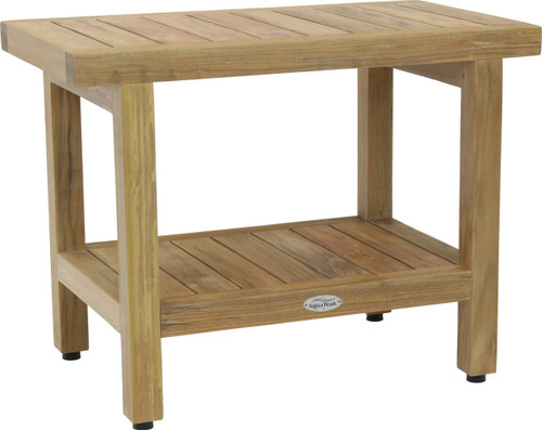 18" X 24" Brown Teak Rectangular Shower Bench With Shelf