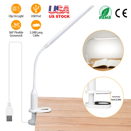 Clip On Reading Light Dimmable USB Desk Lamp