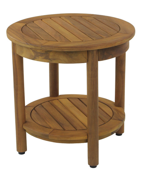 18" X 18" Brown Teak Circular Shower Bench With Shelf