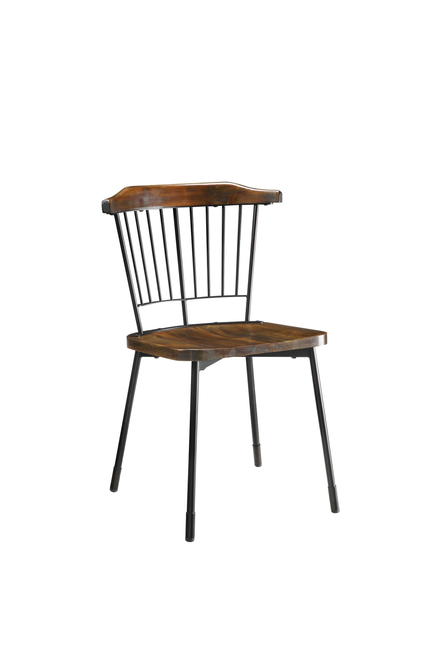 Set of Two Brown And Black Wood Windsor Back Dining Side Chairs