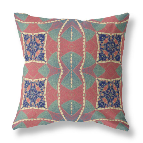 20"x20" Red Green Indigo Zippered Suede Geometric Throw Pillow