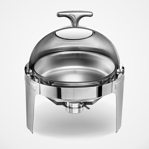 L Round Chafing Stainless Steel Food Warmer with Glass Roll Top
