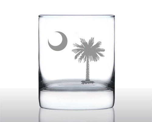South Carolina Flag Whiskey Rocks Glass Palmetto State Gifts