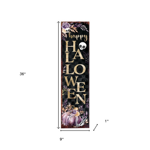 36" Black Gold And Purple Halloween Pumpkin Solid Wood Porch Sign
