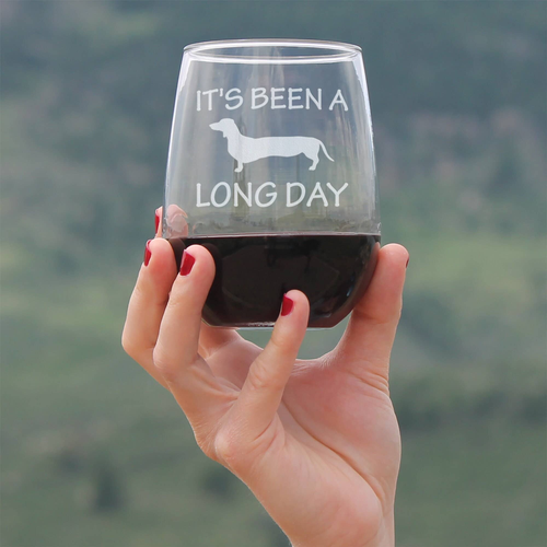 Long Day Stemless Wine Glass - Dachshund Gifts and Decor