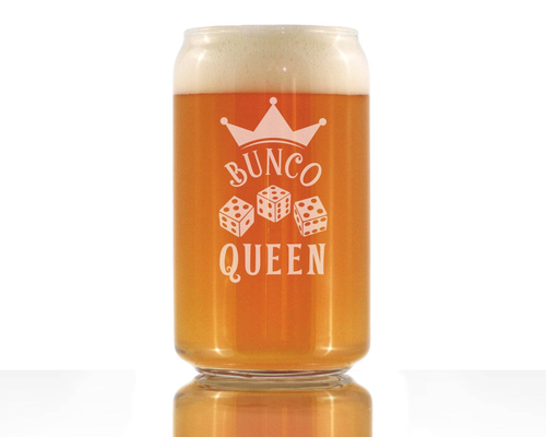 Bunco Queen Beer Can Pint Glass - Bunco Gifts and Decor