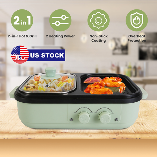 Electric Hot Pot with Grill 2-in-1 Hot Pot and Frying Pan 