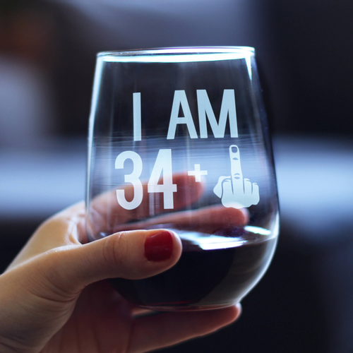 35th Birthday Gifts - 34 Middle Finger Stemless Wine Glass