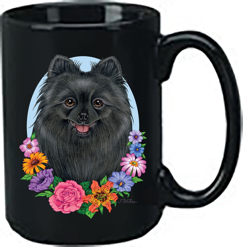 Pomeranian Black - Best of Breed Ceramic 15oz Coffee Black Mug